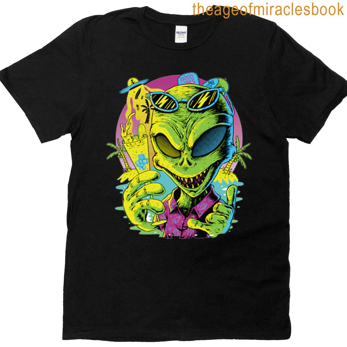 Neon Alien With Flowers T-shirt