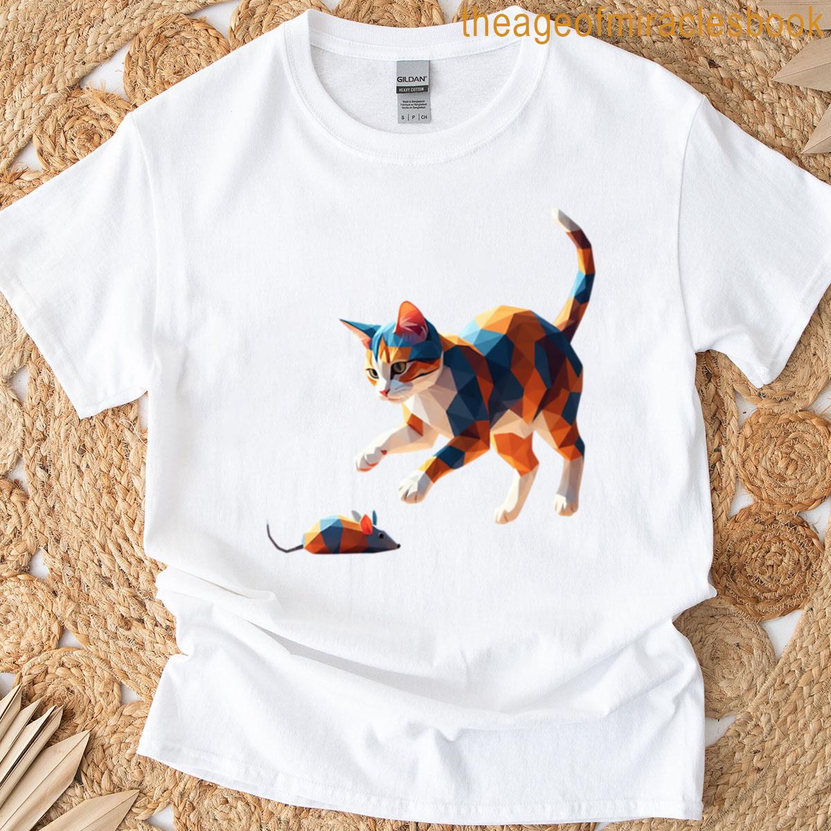 Geometric Cat Playing With Mouse T-shirt