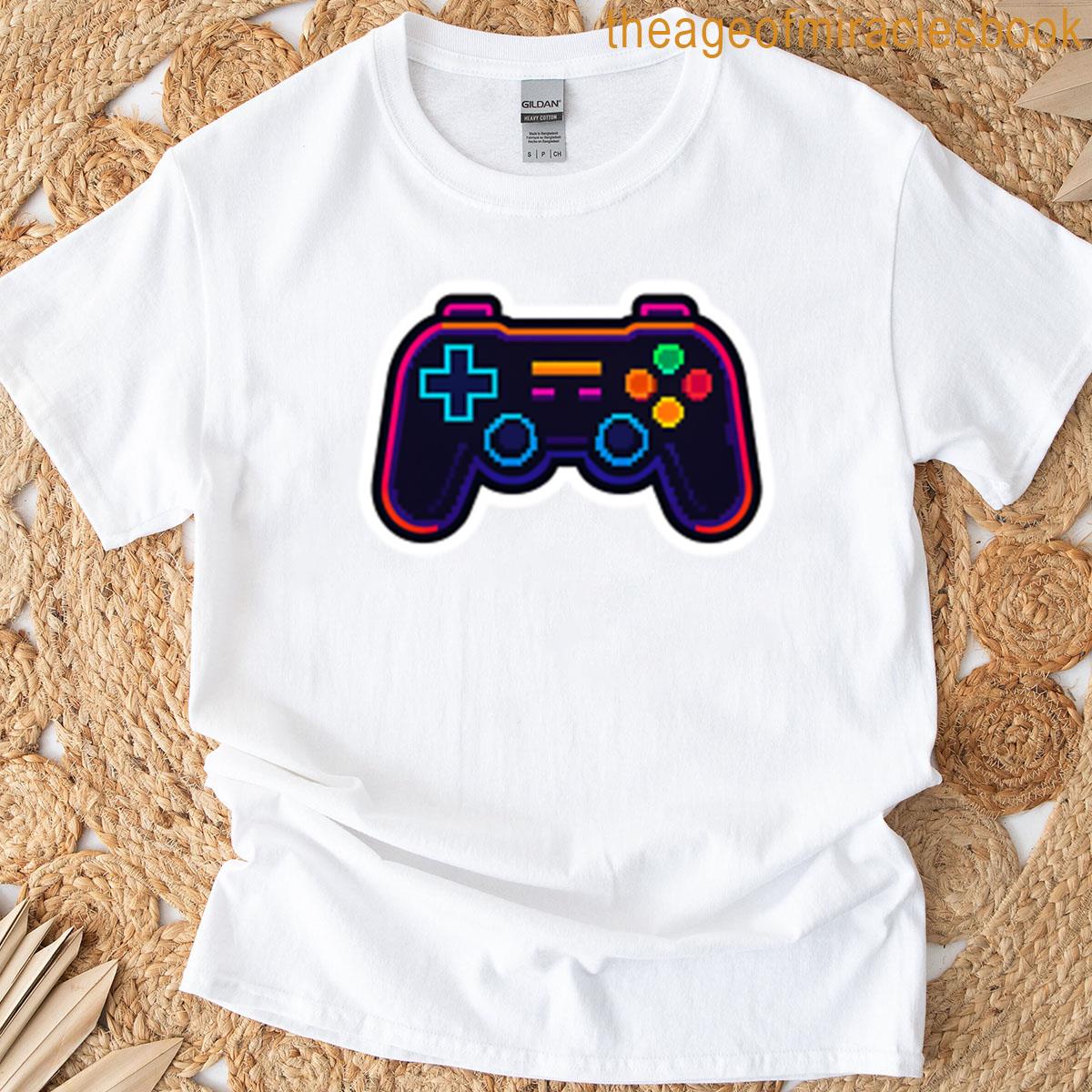 Retro Neon Gaming Controller Sticker T-shirt