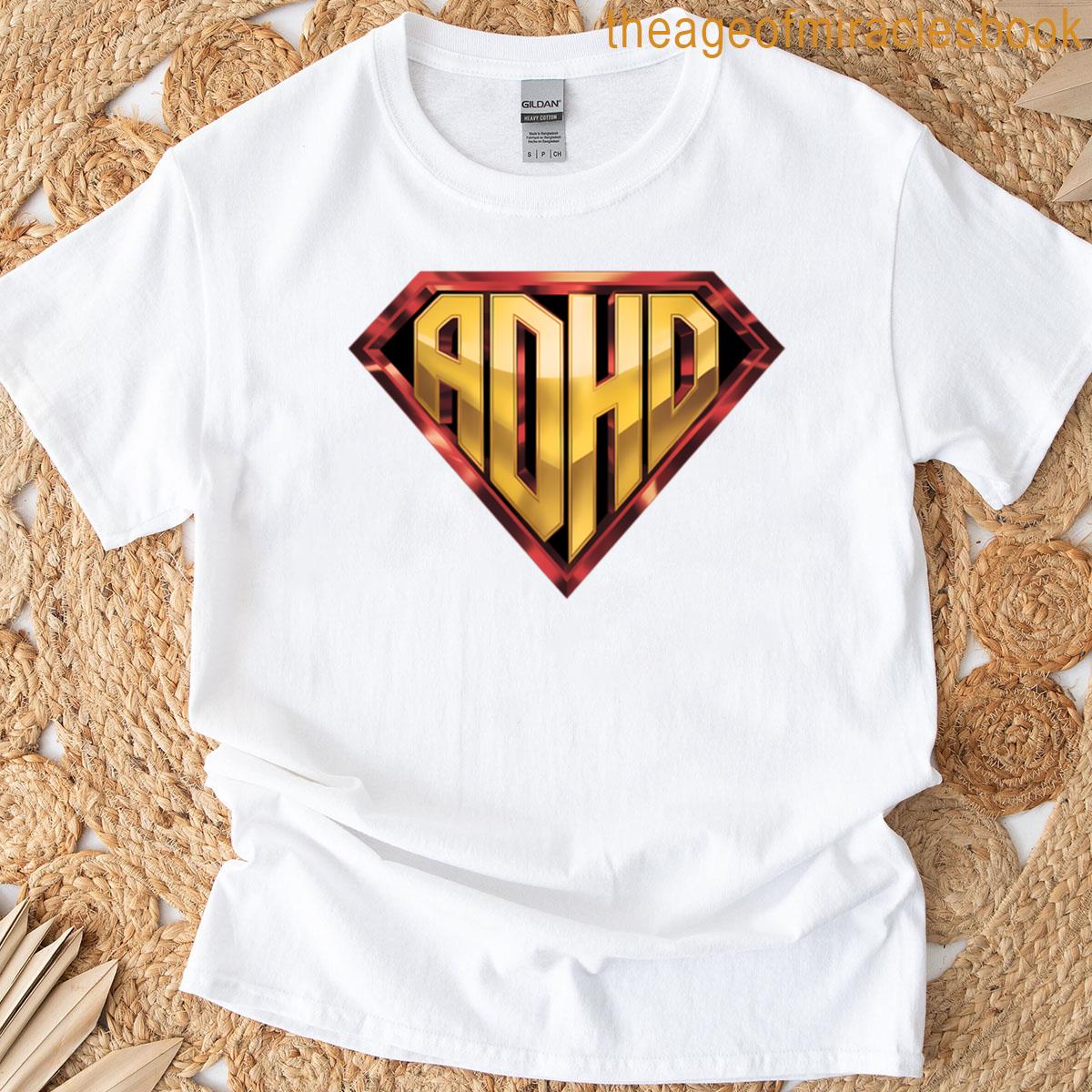 Adhd Superhero Emblem Gold Crest T-shirt