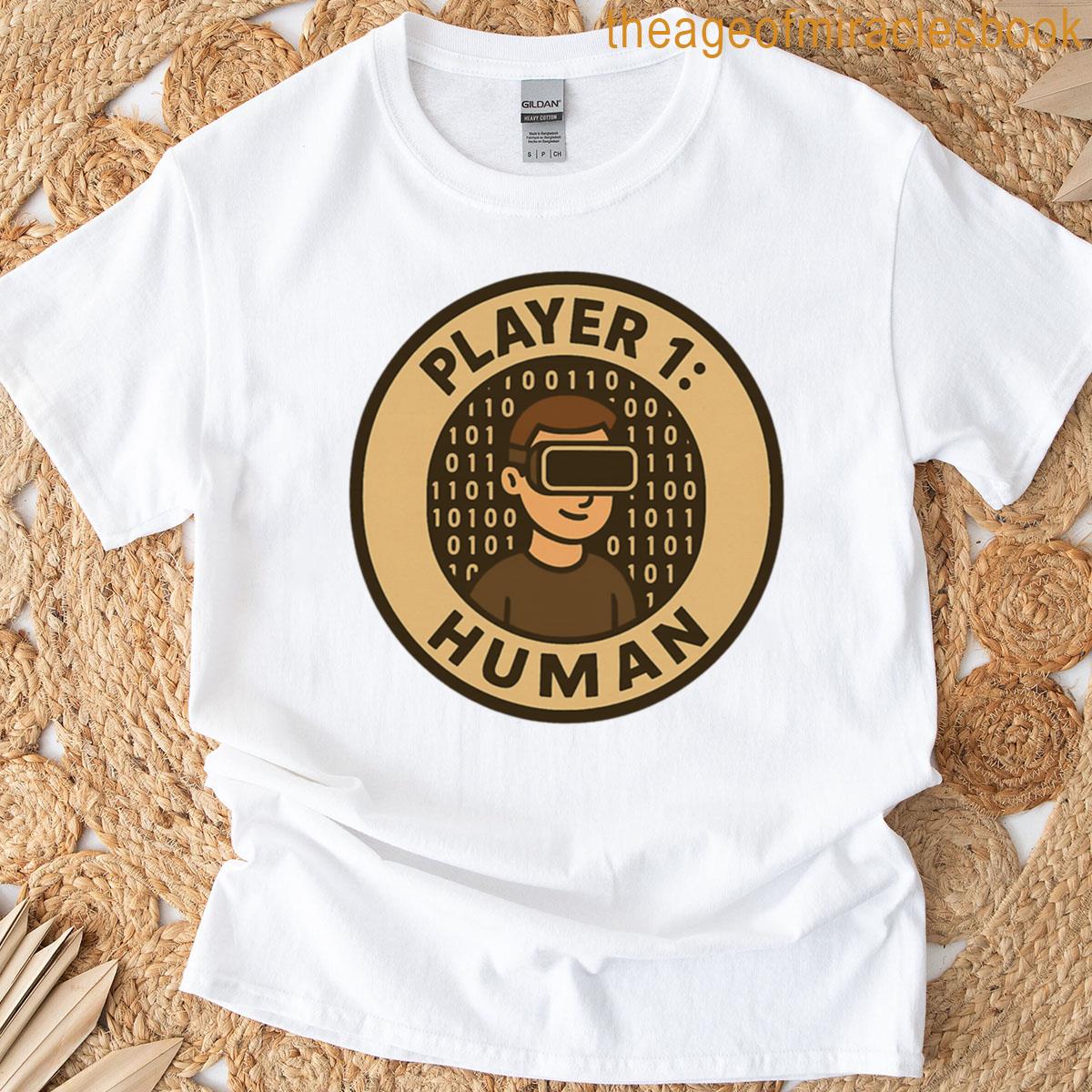 Player 1 Human Retro Simulation Theory Badge T-shirt