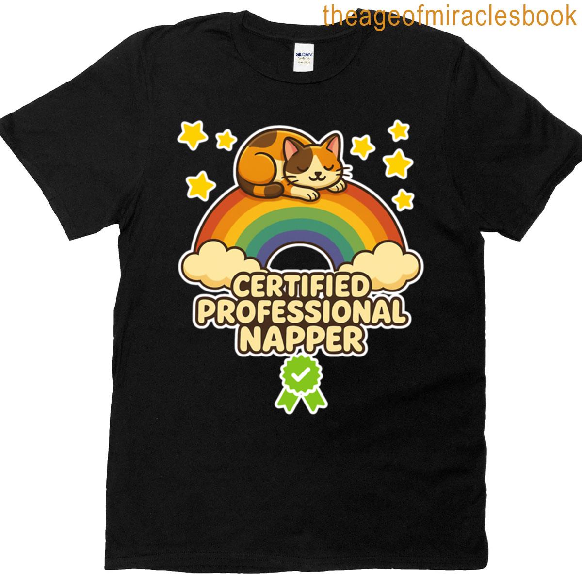 Professional Napper – Cute Sleeping Cat On Rainbow T-shirt