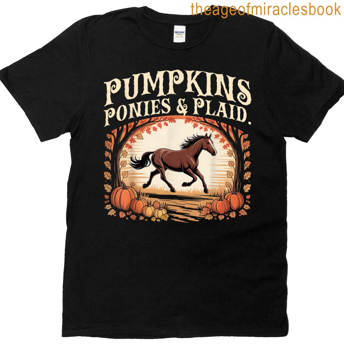 Retro Pumpkins Ponies Plaid T-shirt