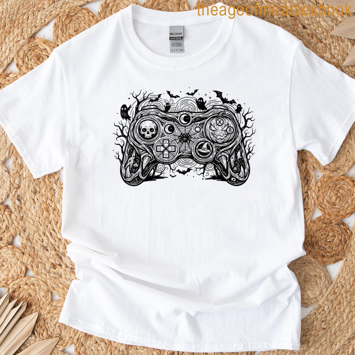 Skull Gaming Controller Dark Gamer Horror Style T-shirt