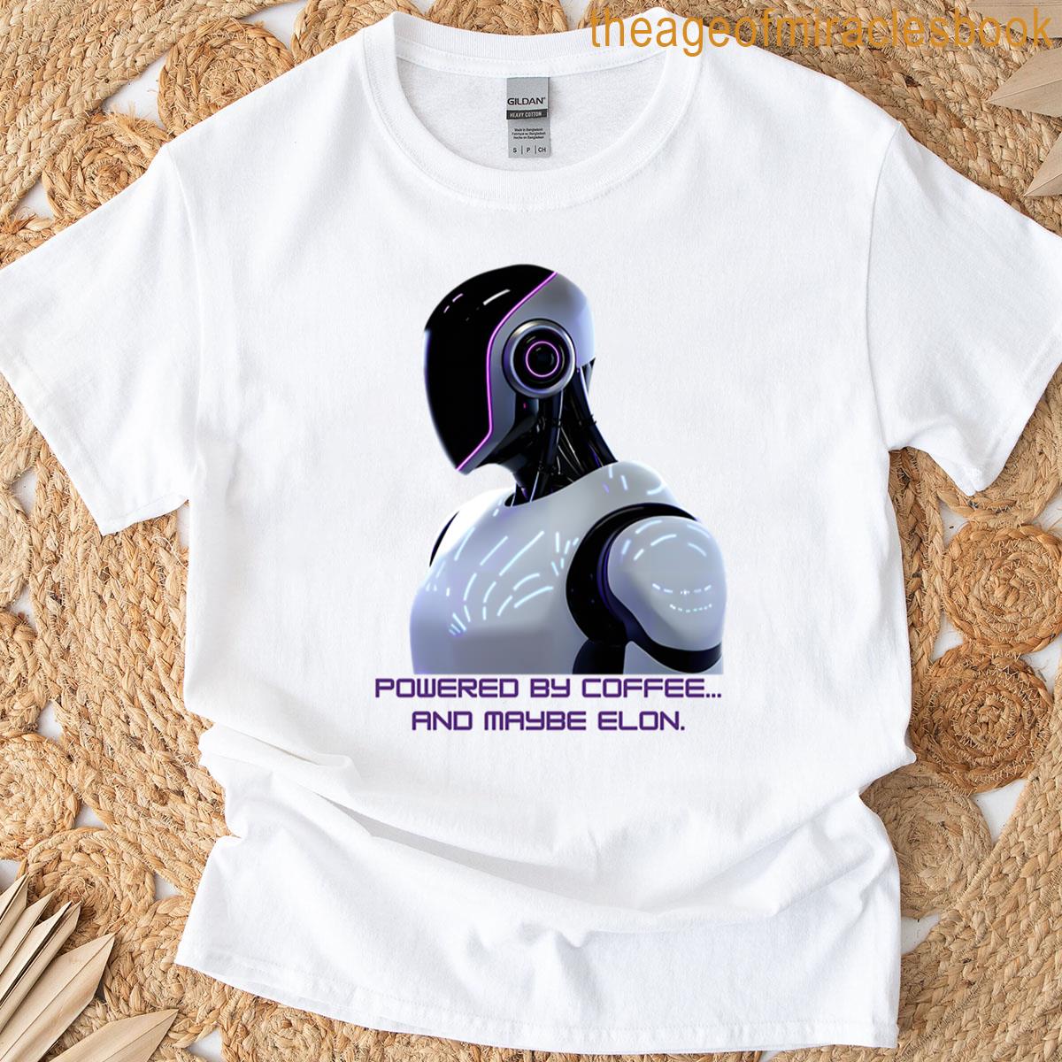 Powered By Coffee Futuristic Humanoid Robot Vector Art T-shirt