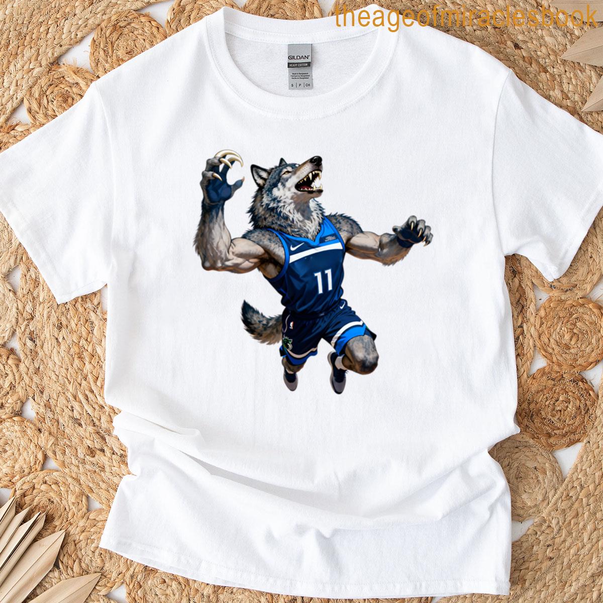 Aggressive Wolf Basketball Player Mascot Dunk Wolves T-shirt
