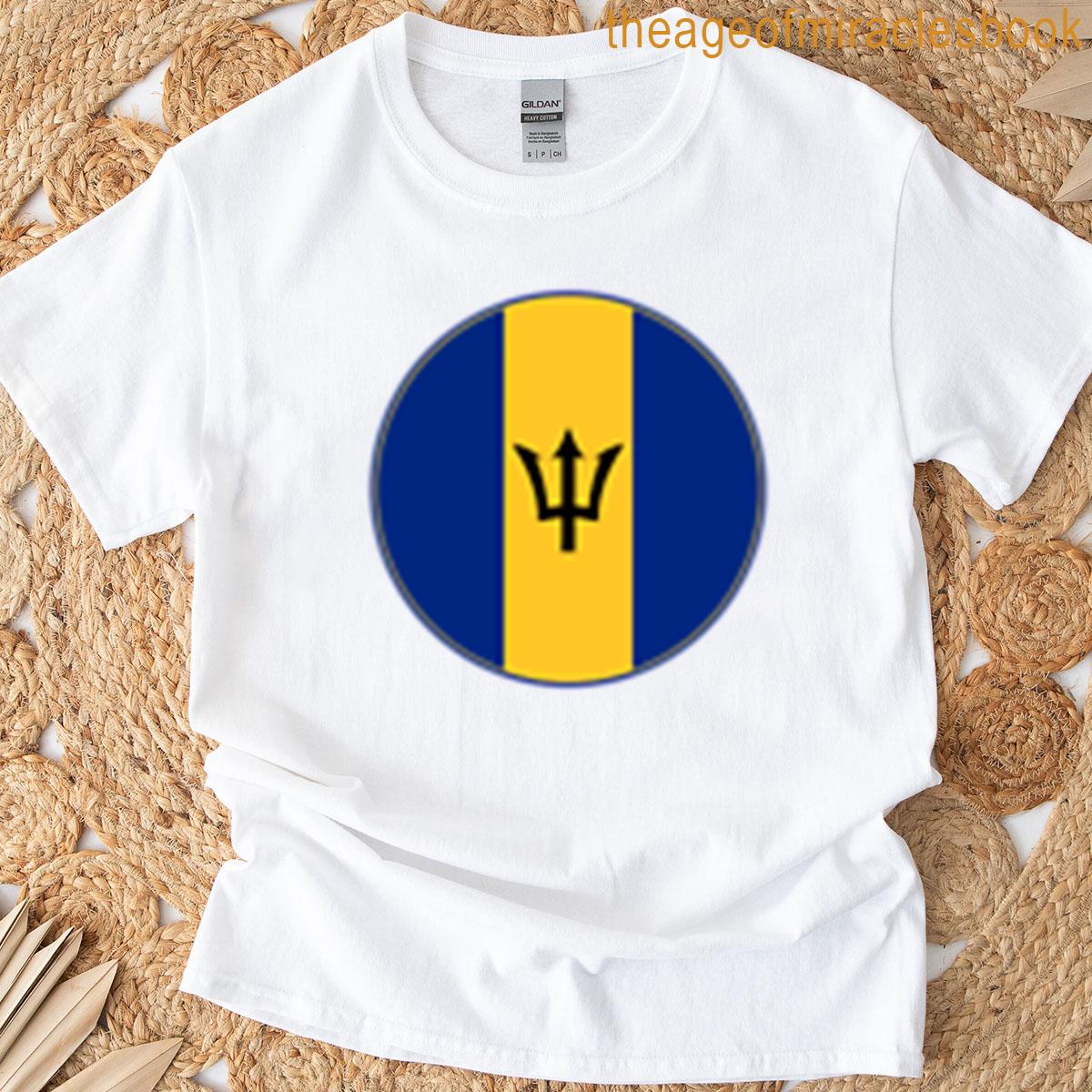 Barbados Flag Circle Trident Blue Yellow Design T-shirt