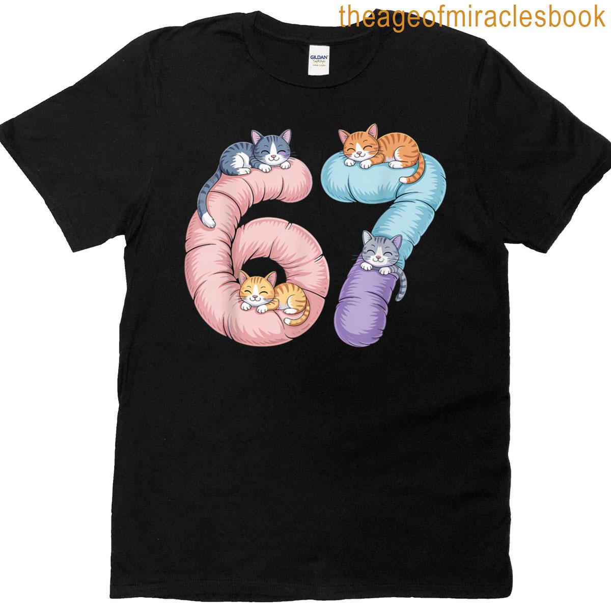 Cute 67 Cat Meme Design T-shirt