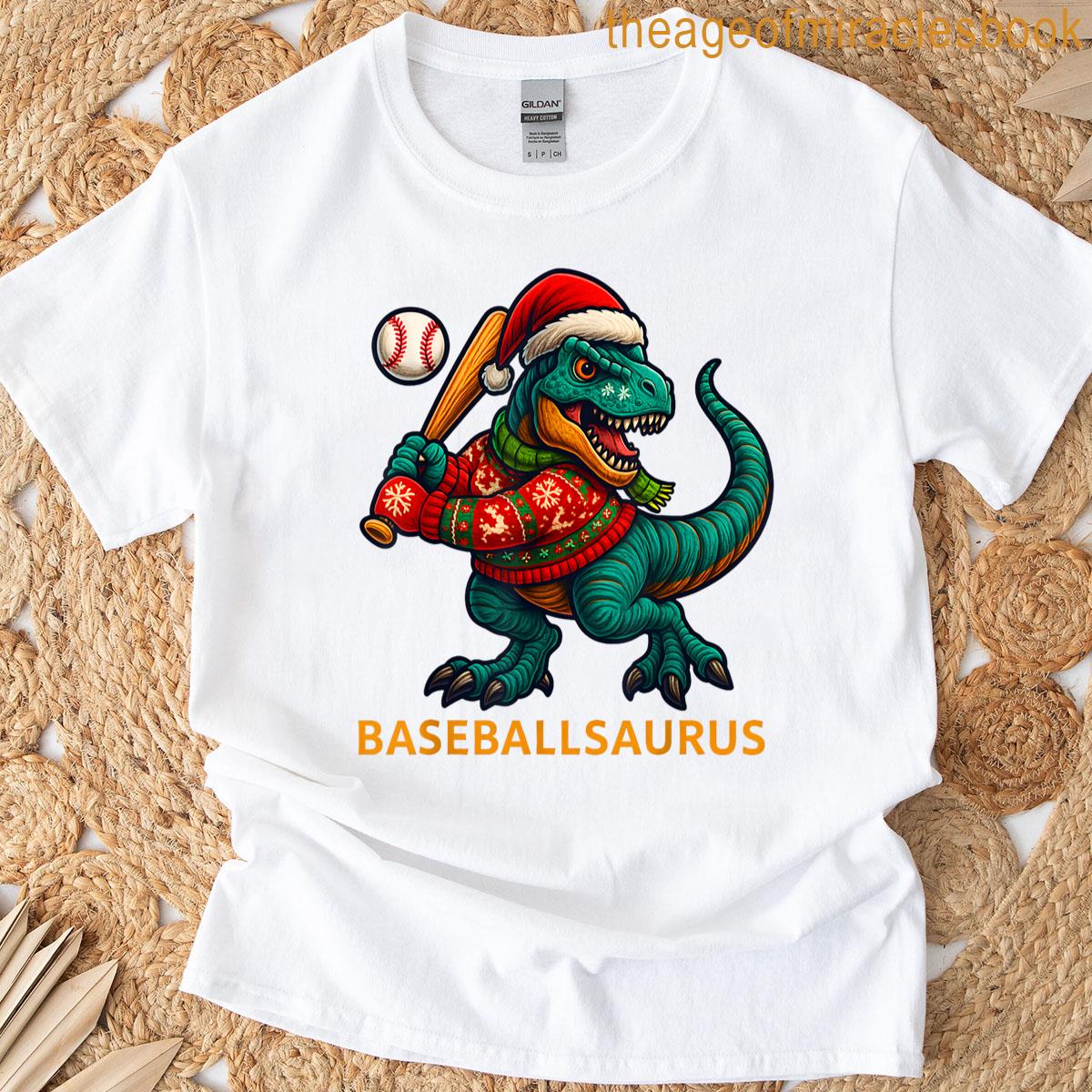 Funny Dinosaur Baseballsaurus T-rex Baseball Christmas T-shirt Funny Dinosaur Baseballsaurus T-rex Baseball Christmas T-shirt