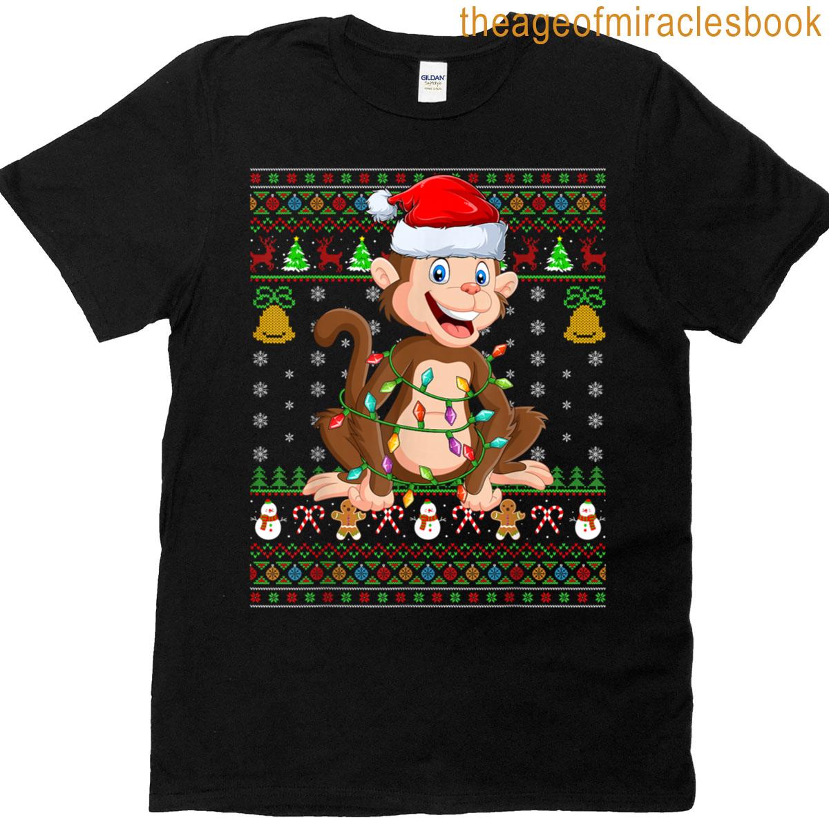 Monkey Christmas Lights Funny Monkey Ugly Xmas T-shirt