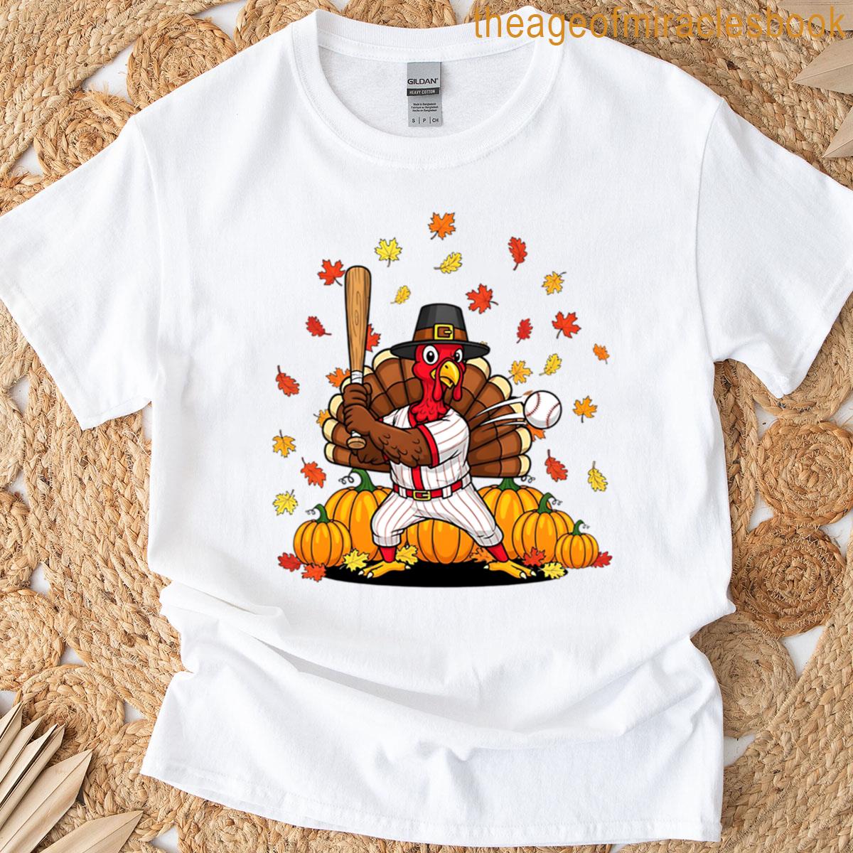 Turkey Playing Baseball Thanksgiving Baseball Player T-shirt
