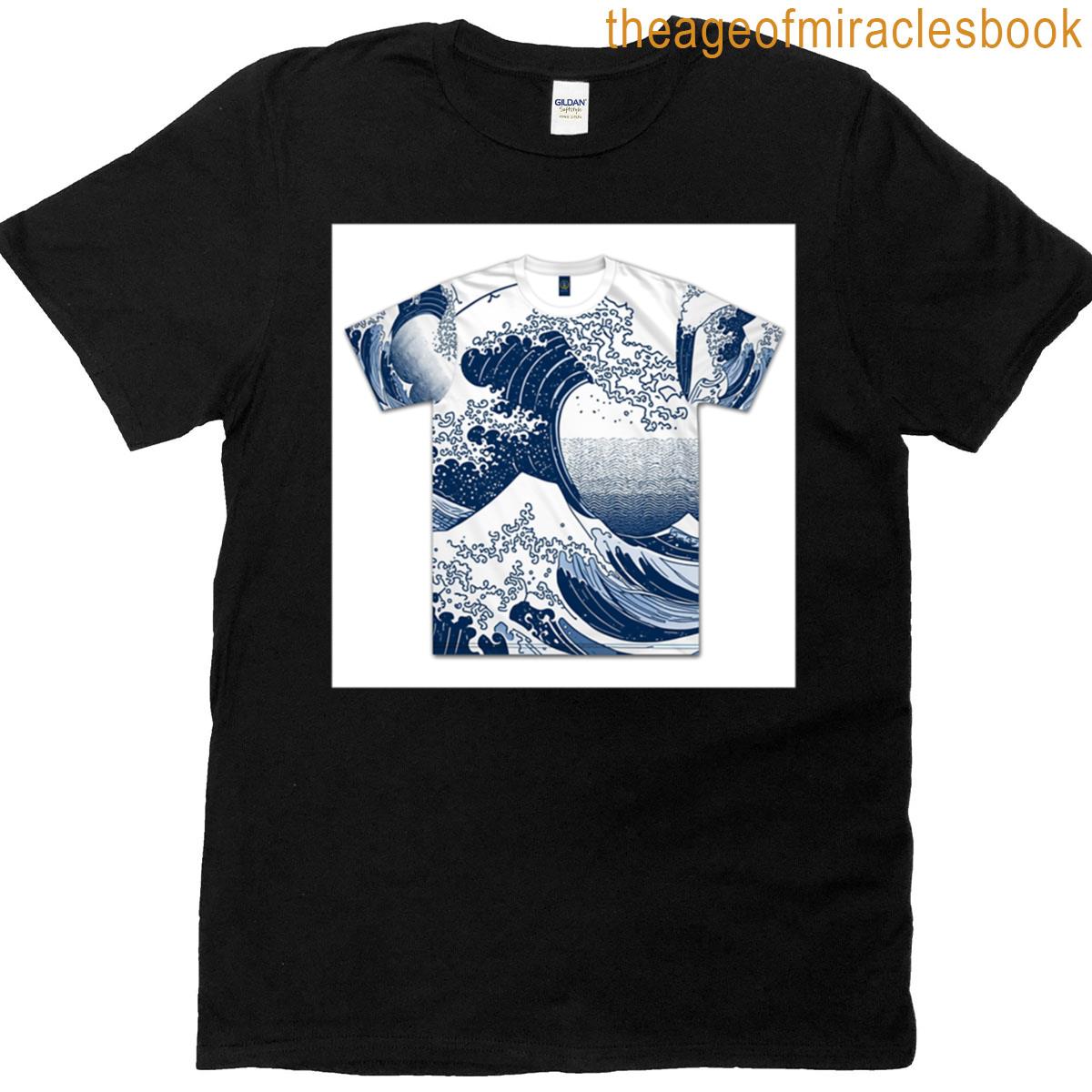 Dynamic Blue Ocean Wave Art T-shirt