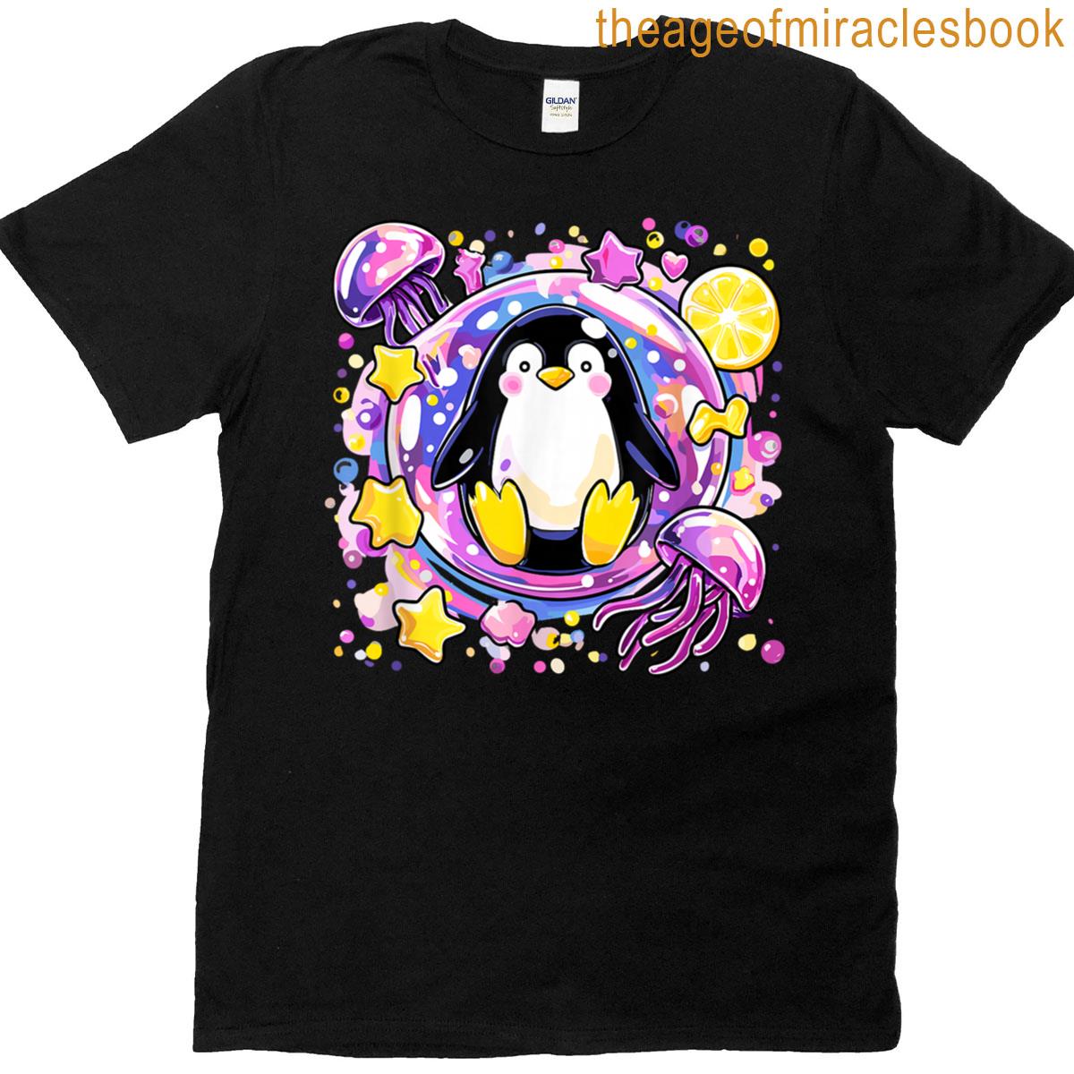 Adorable Penguin Surrounded By Jellyfish Fun T-shirt