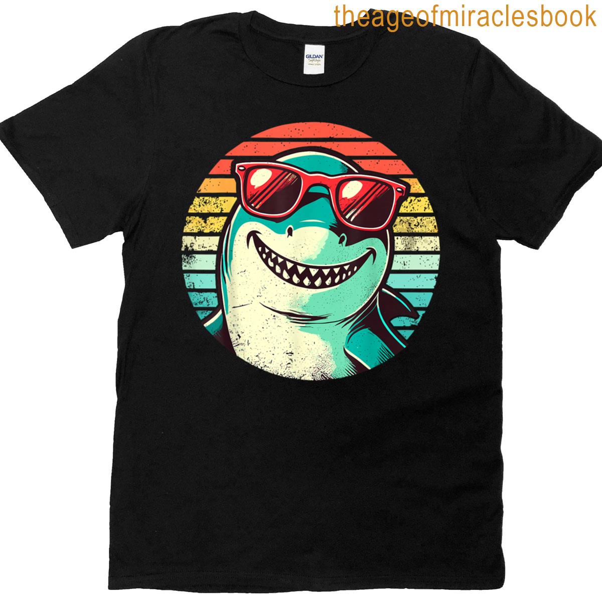 Cool Shark With Sunglasses Retro Sunset T-shirt