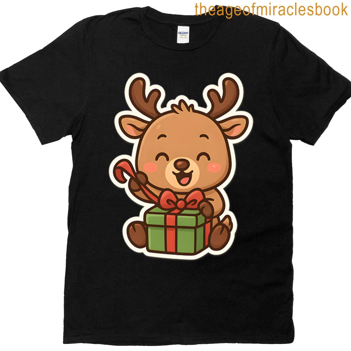 Cute Reindeer With Gift Sticker T-shirt