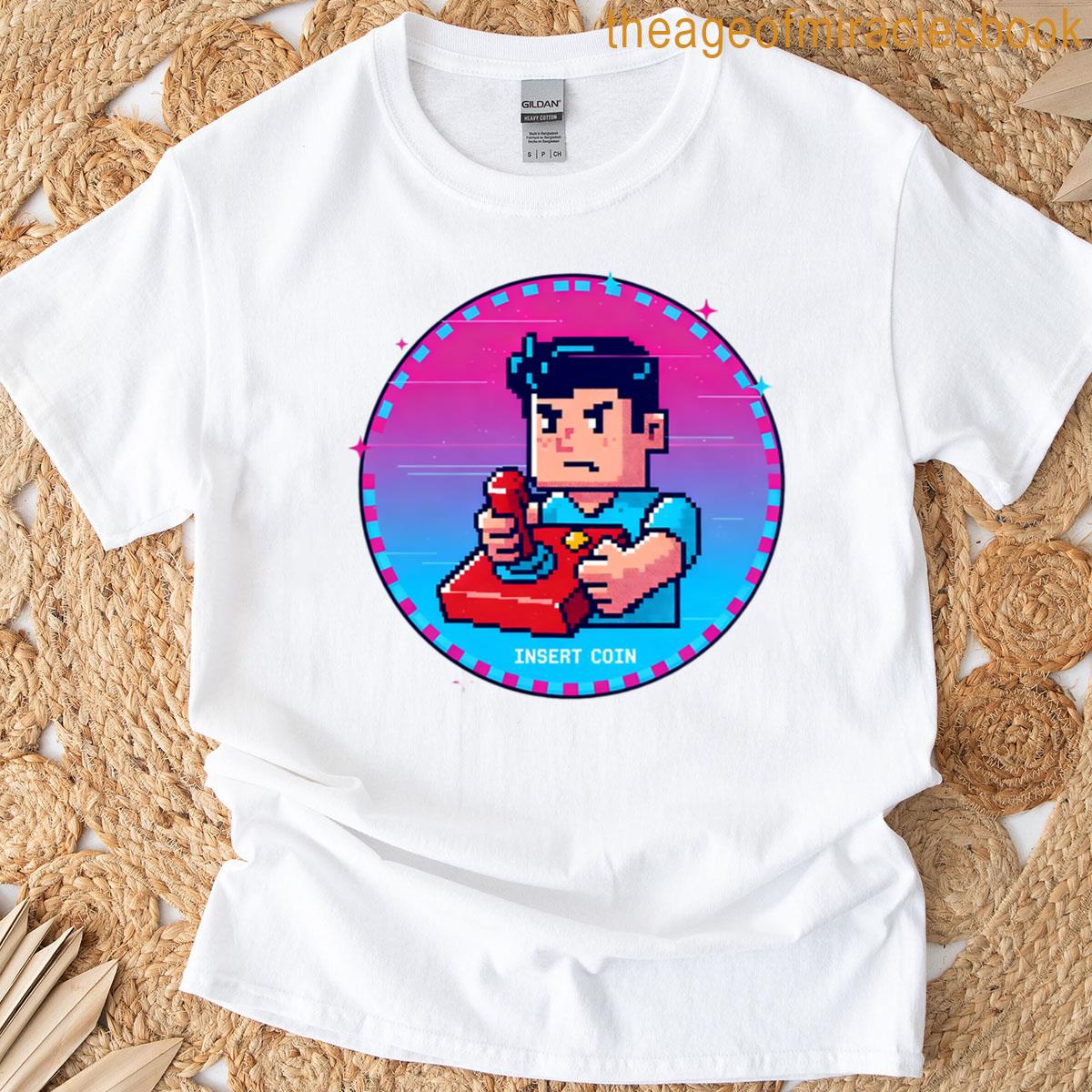 Insert Coin – 90s Arcade Pixel Sticker Neon T-shirt
