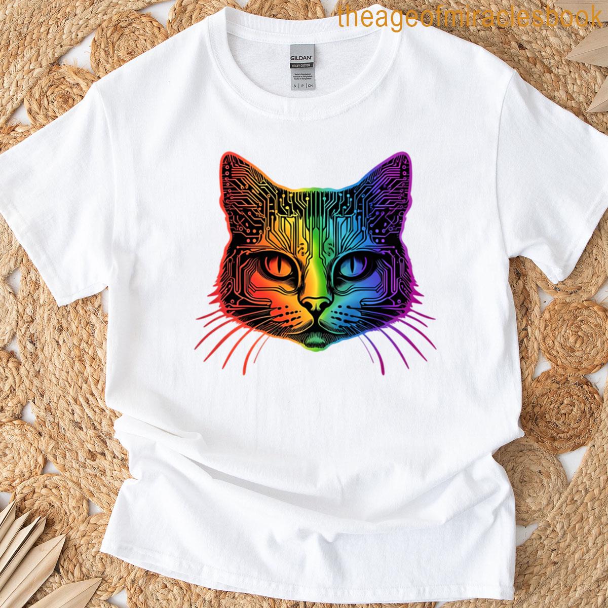 Rainbow Computer Chip Cat T-shirt