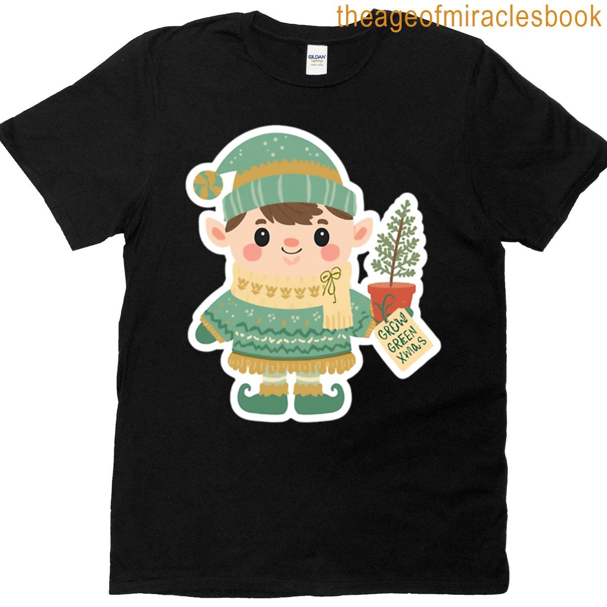 Eco-friendly Elf With Christmas Tree Sticker T-shirt