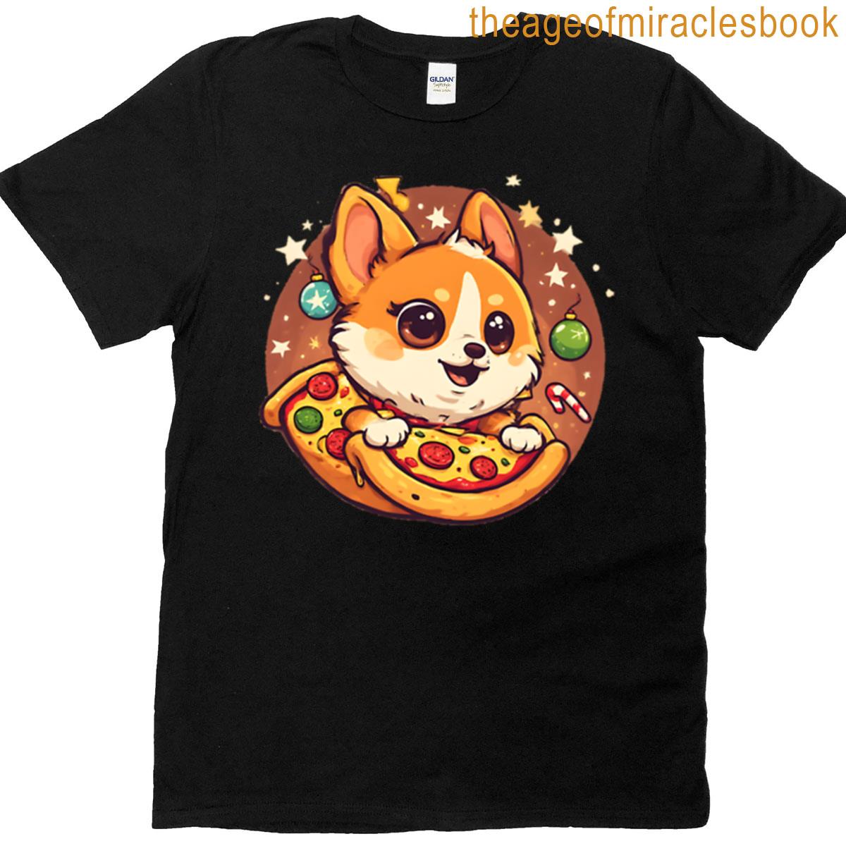Festive Pizza Corgi Delight T-shirt