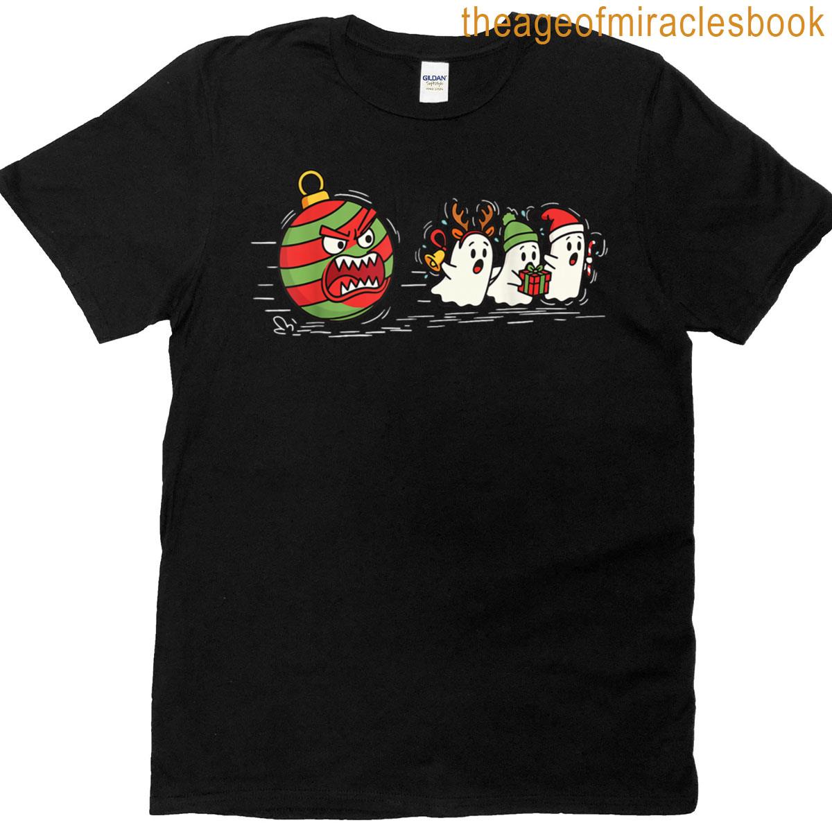 Funny Ornament Chasing Spooky Ghost Christmas T-shirt