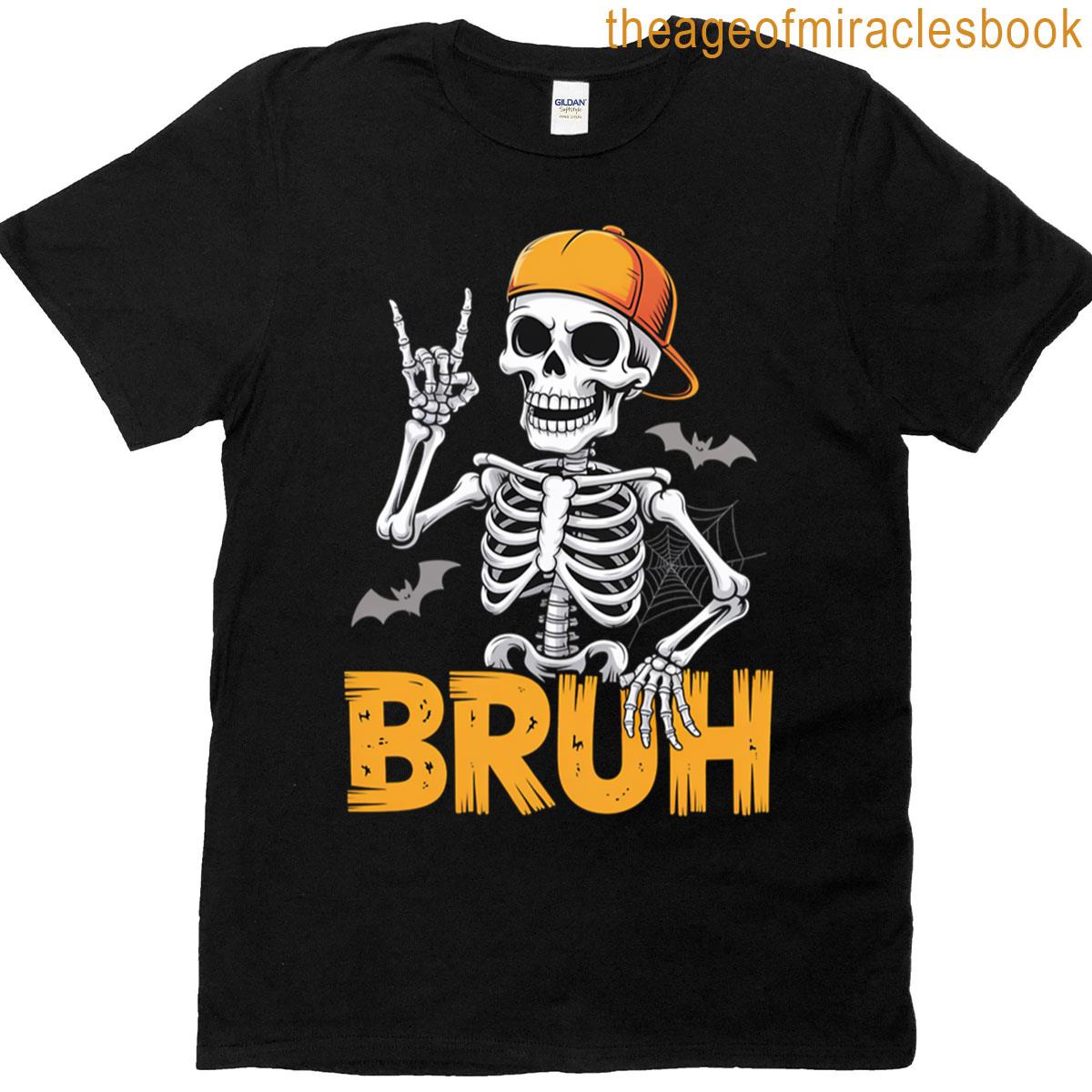 Funny Skeleton Bruh Halloween Design T-shirt