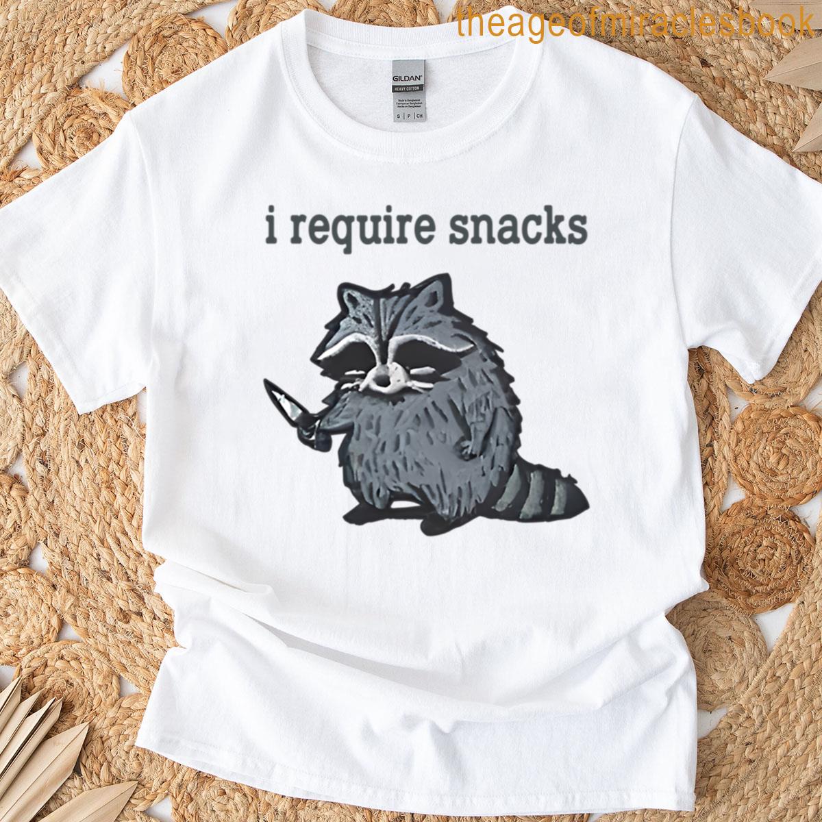 I Require Snacks Embroidered Raccoon T-shirt