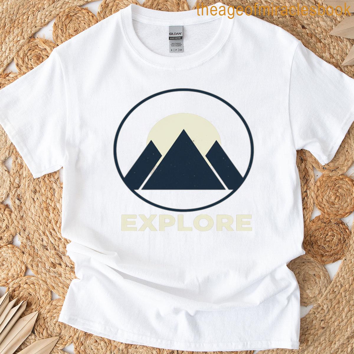 Explore Geometric Mountain Sun Retro Adventure Logo T-shirt