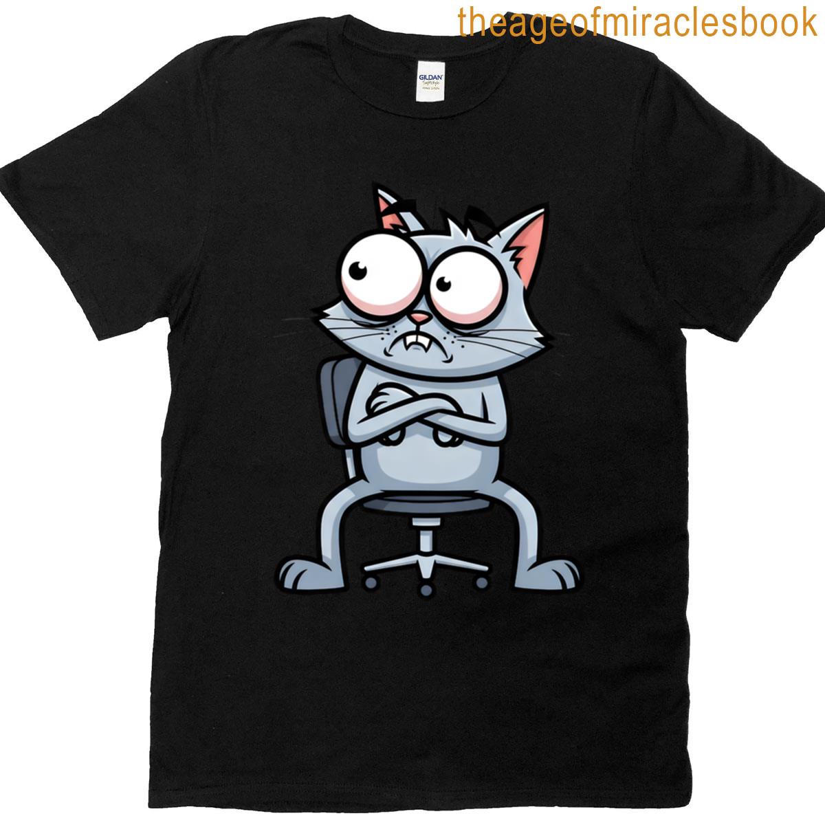 Grumpy Cartoon Cat On Office Chair T-shirt