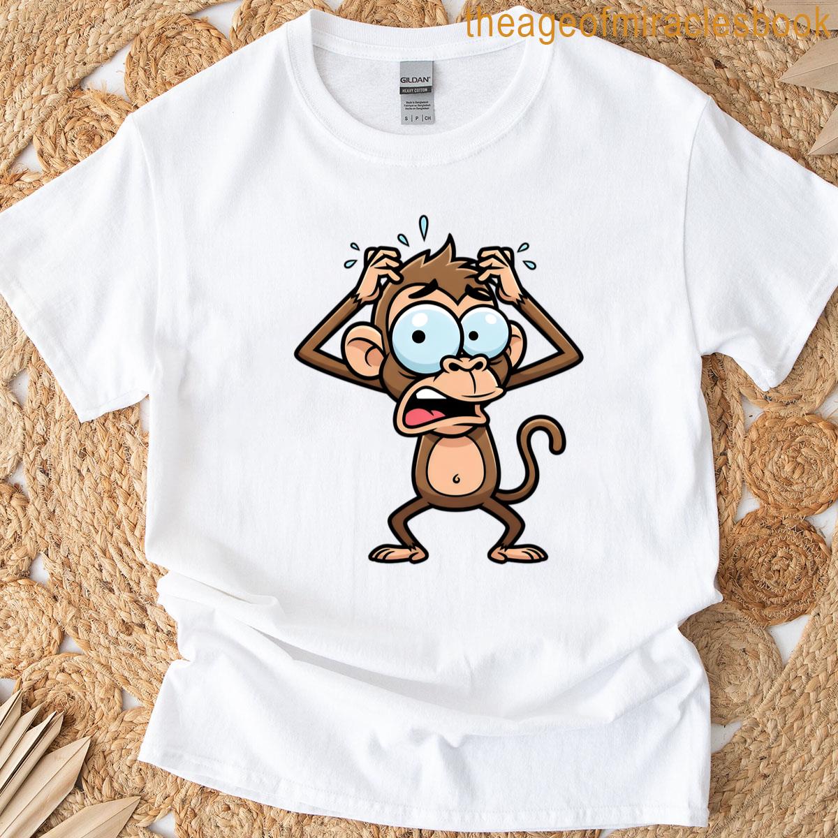 Stressed Cartoon Monkey With Big Eyes T-shirt