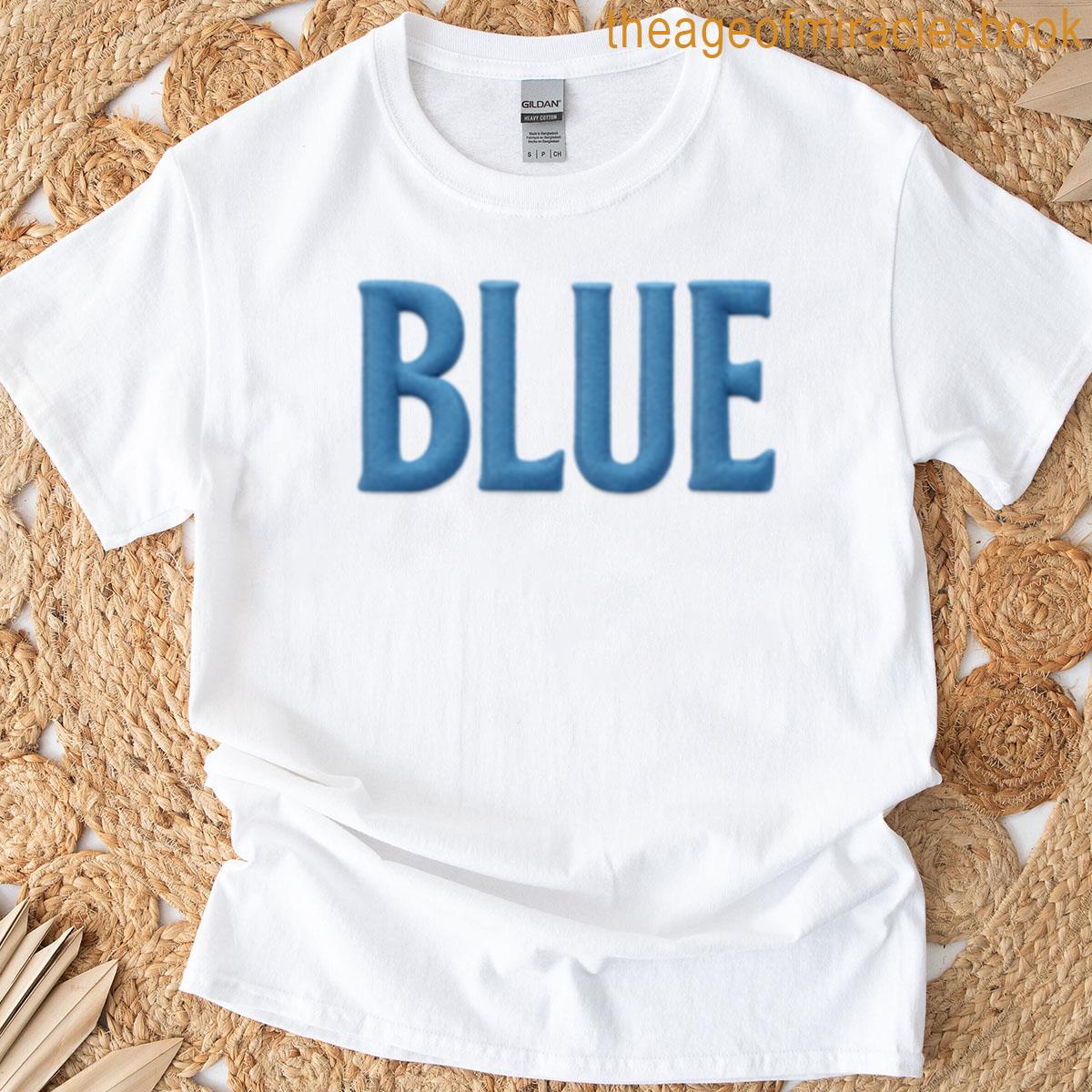 Blue Embroidery Text Design T-shirt