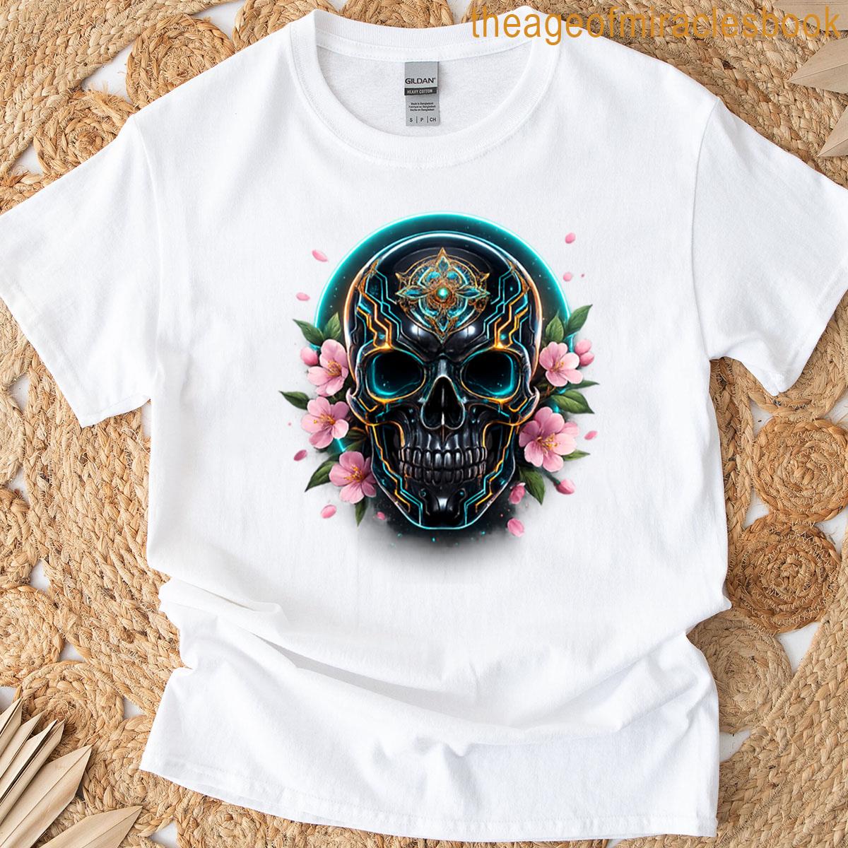 Cyber Skull With Flowers T-shirt