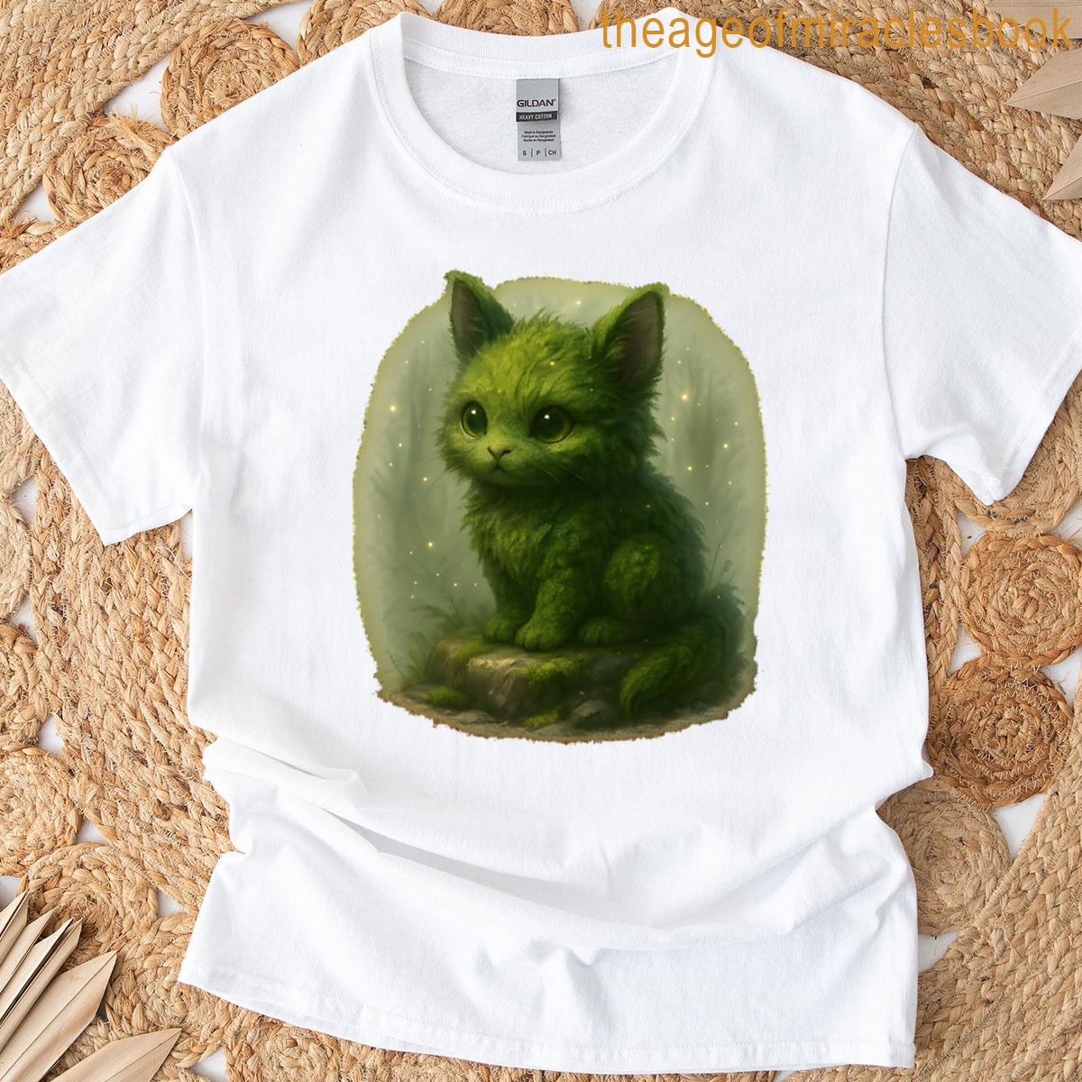 Magical Mosscore Cat Enchanted Forest Creature Art T-shirt