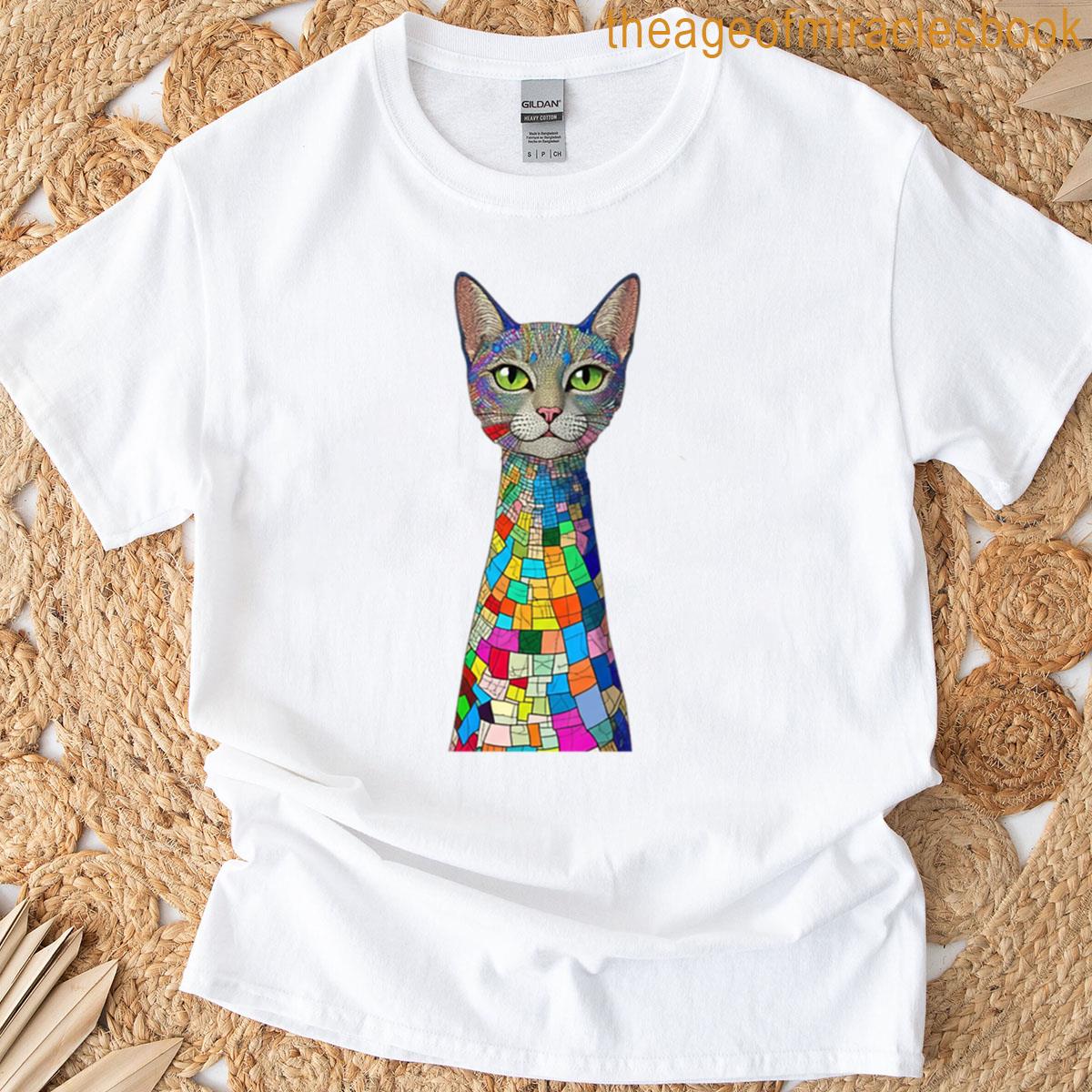 Rainbow Mosaic Cat – Long Neck Cat T-shirt
