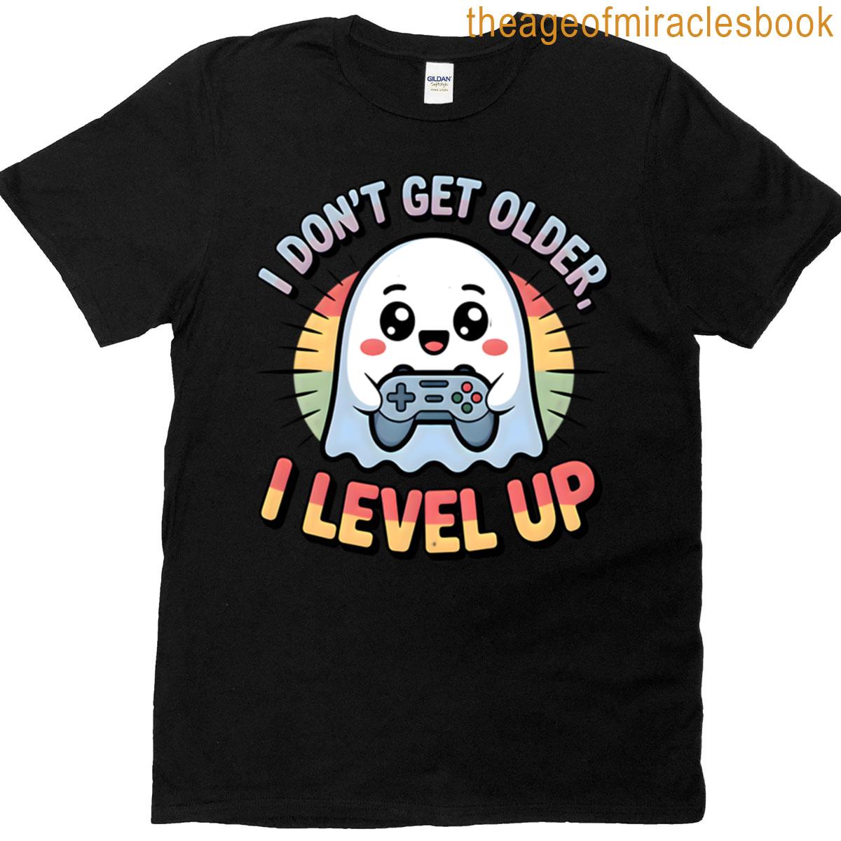 Retro Sunset Ghost Gamer Level Up Design T-shirt