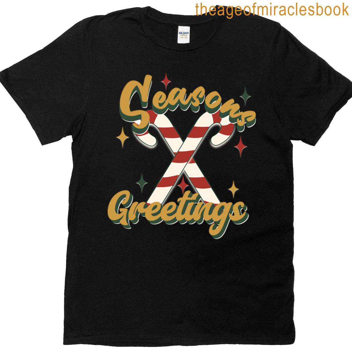 Seasons Greetings Candy Canes Dark Backgrounds T-shirt