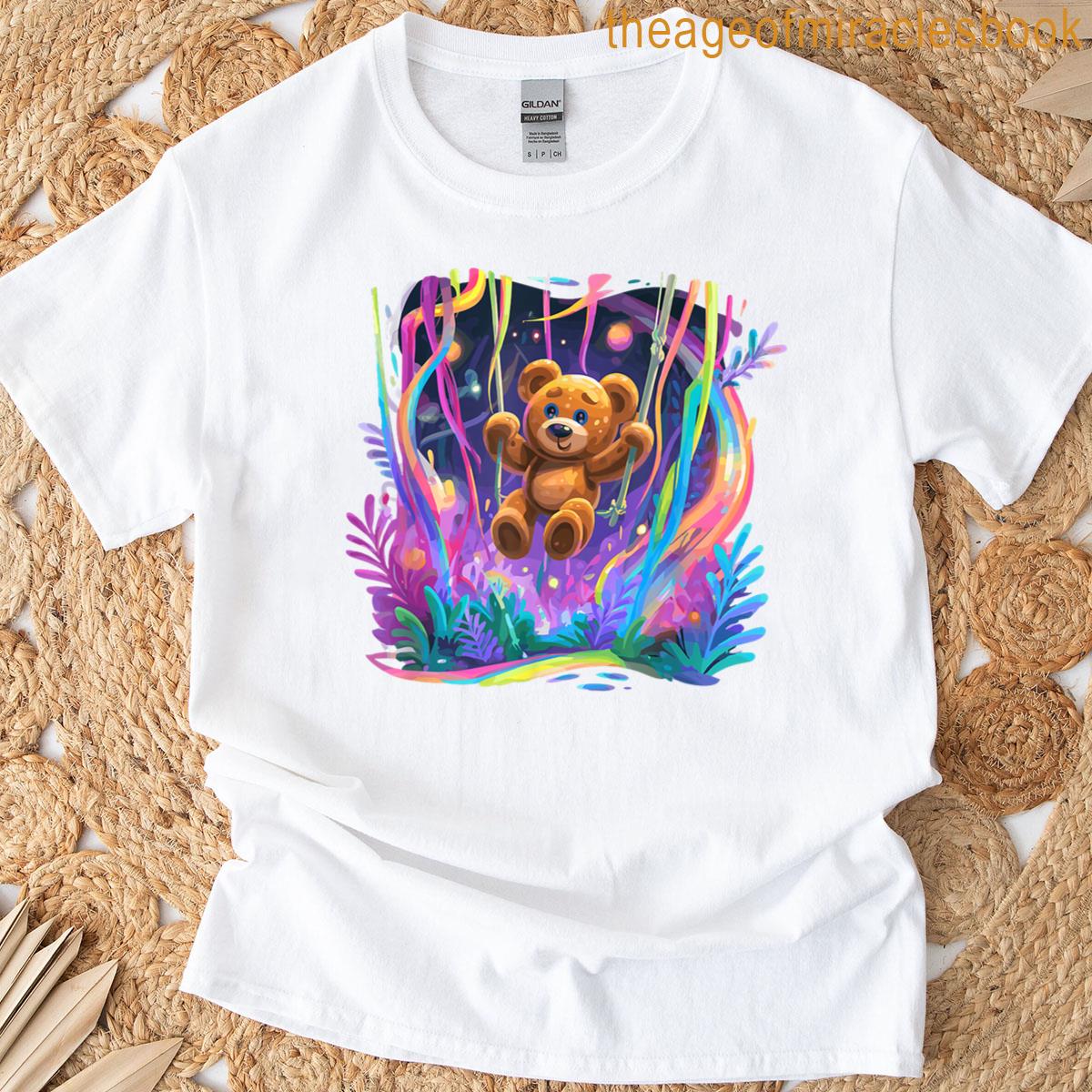 Teddy Bear Swinging Through Magical Forest T-shirt