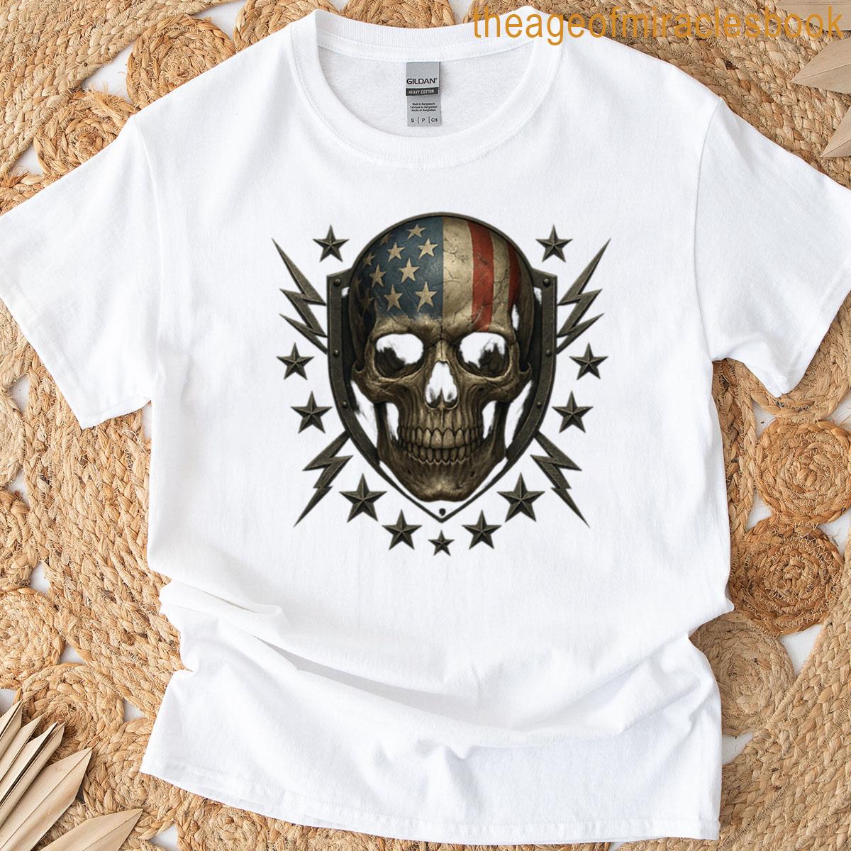 American Shield Skull With Lightning Bolts T-shirt