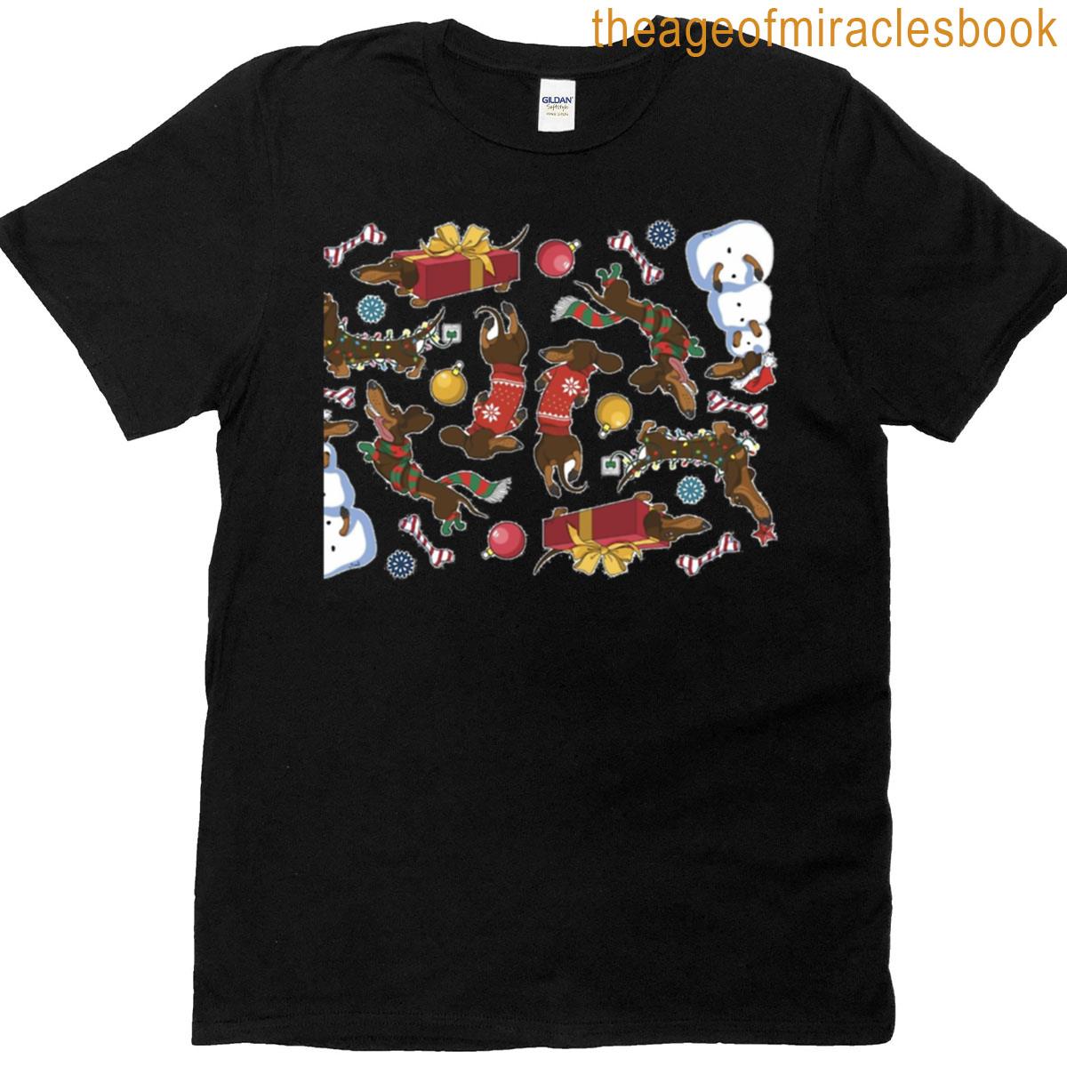 Dog Dachshund Merry Christmas Design Patterns T-shirt