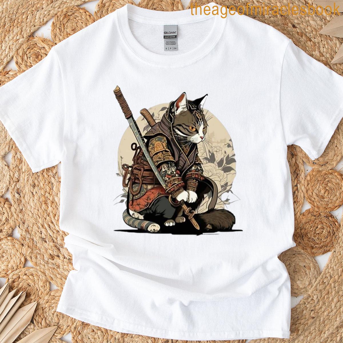 Elegant Ronin Cat – Samurai Warrior Illustration T-shirt