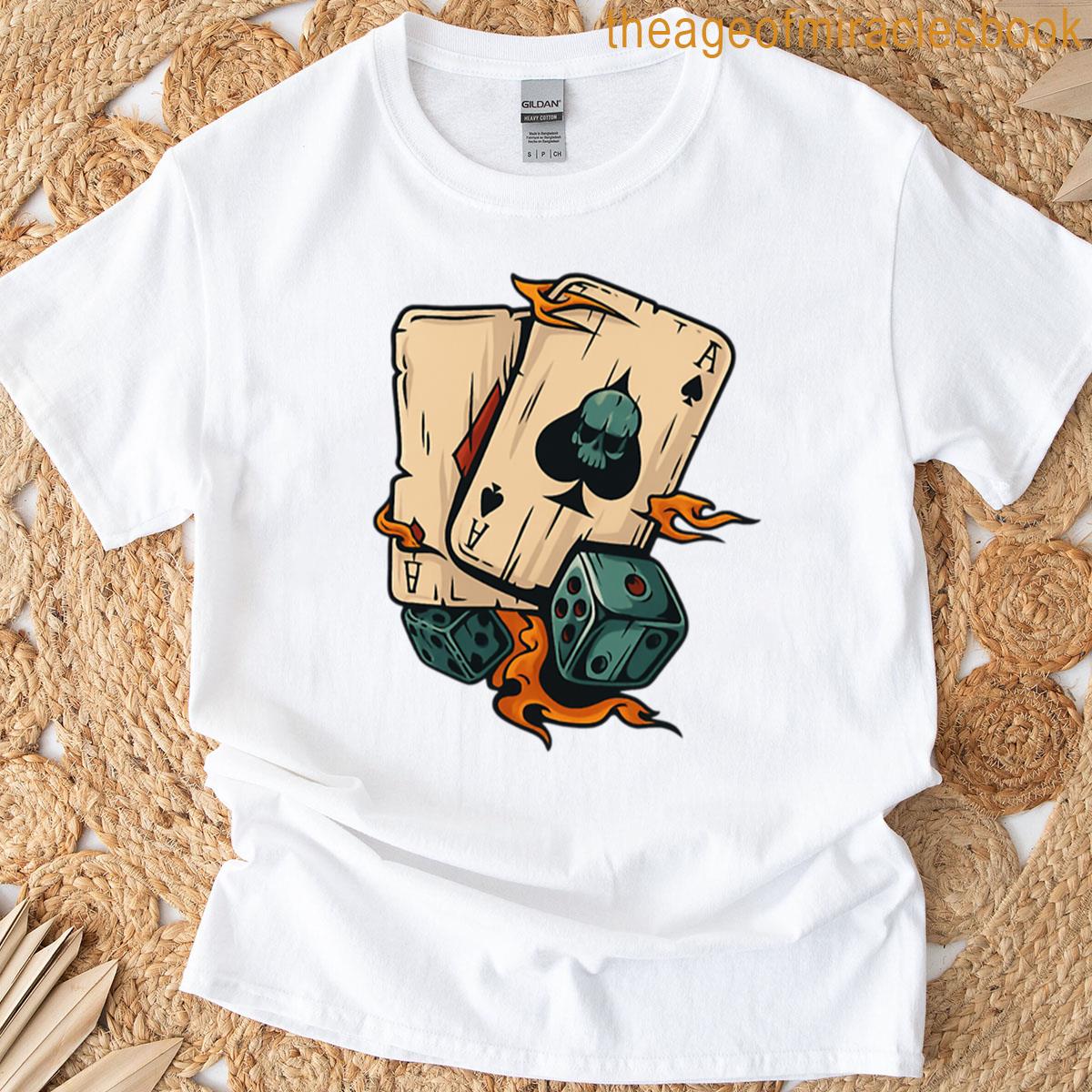 Flaming Ace Dice Skull Design T-shirt