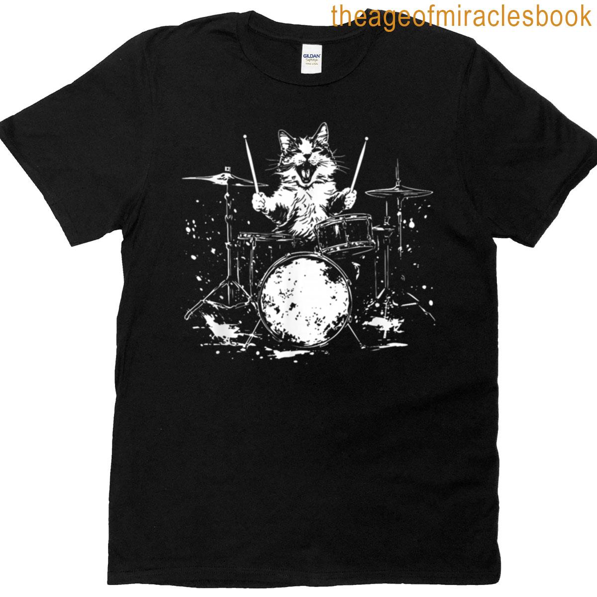 Funny Cat Drummer Drumming Music Lover T-shirt