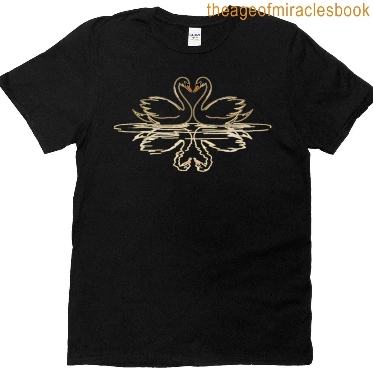 Golden Swan Reflections – Line Art Design T-shirt
