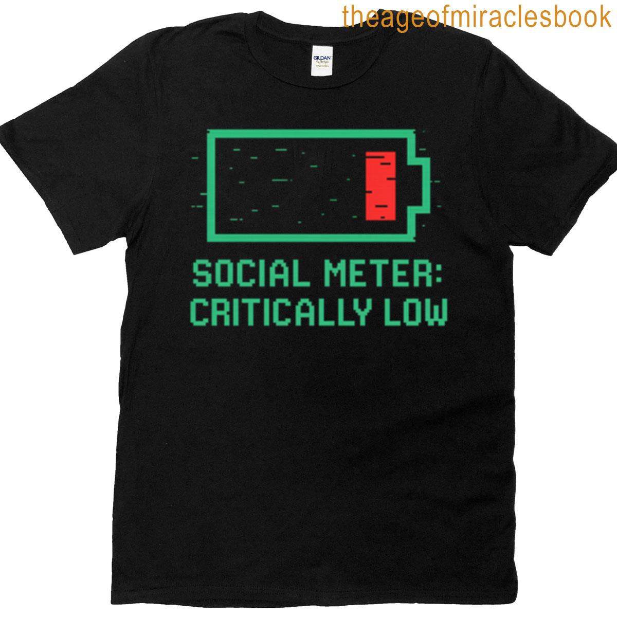 Low Battery Social Meter Pixel Style Introvert Humor T-shirt