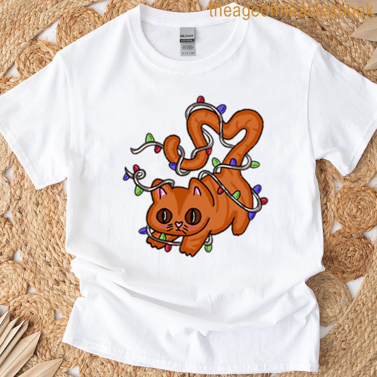 Orange Christmas Lights Cat T-shirt
