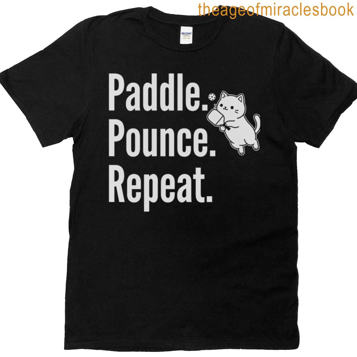 Paddle Pounce Repeat Cat Pickleball Cute Kawaii Tee T-shirt