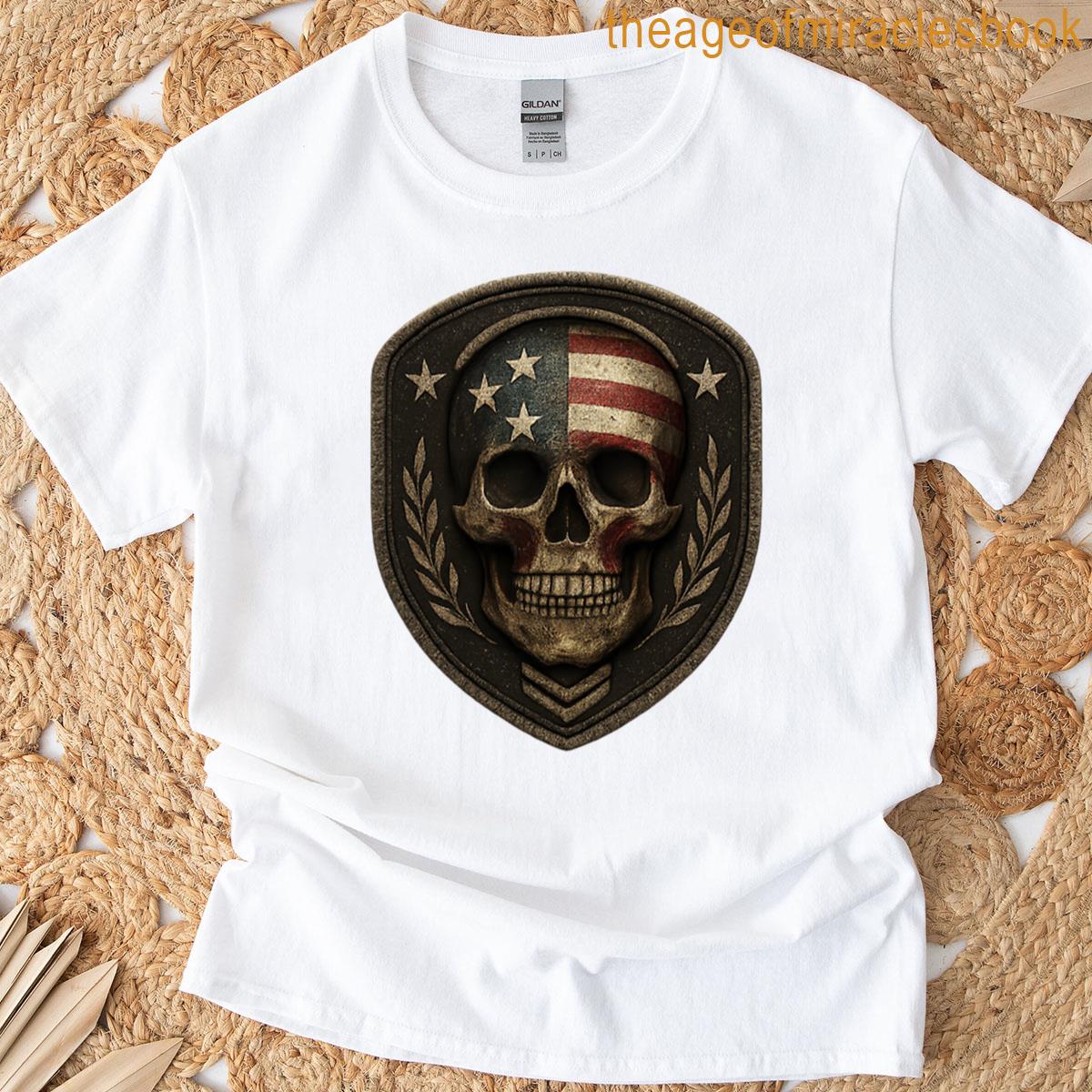 Patriotic Shield Skull With Laurels T-shirt