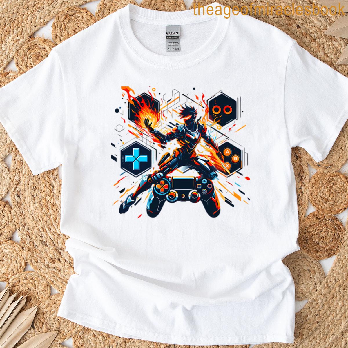 Playstation Gaming Hero Fire Controller Art T-shirt