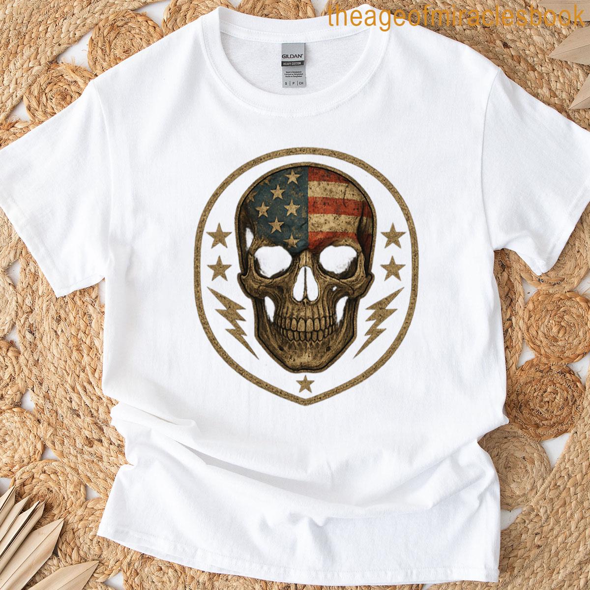 Usa Flag Skull On Shield With Bolts T-shirt