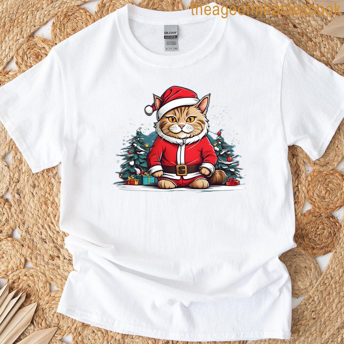 Cat Dressed As Santa Claus T-shirt