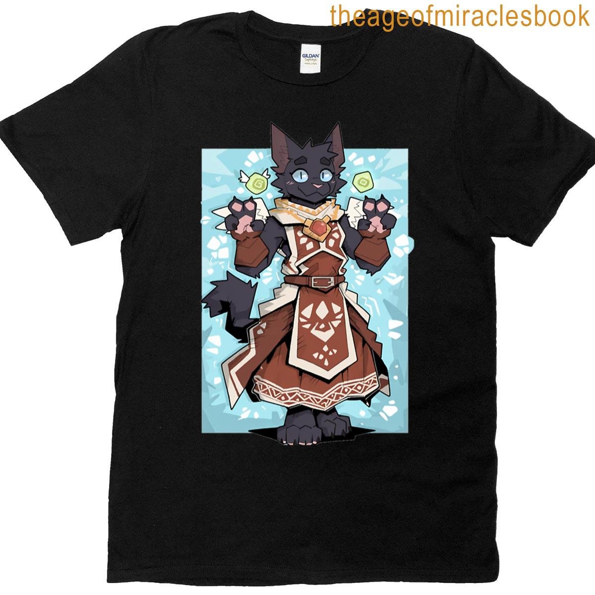 Cute Black Cat Mage With Glowing Magic T-shirt